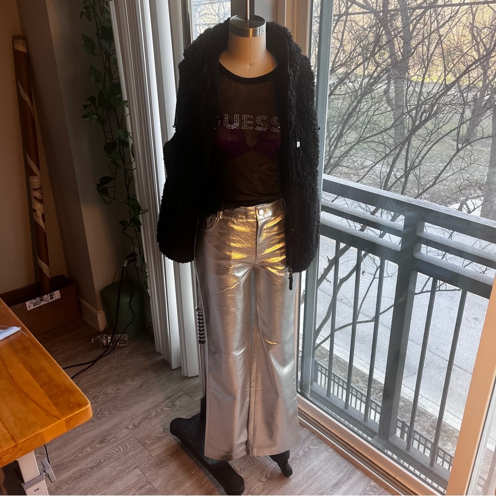 MNG Silver Metallic trousers; 2